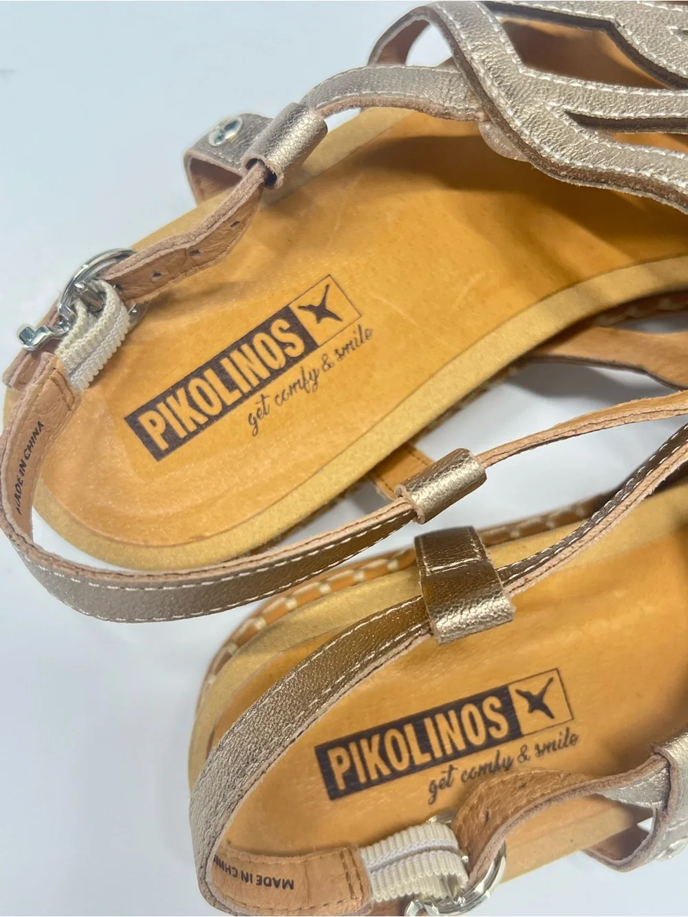 Pikolinos Gold Metallic Leather Strappy Sandals EU 40